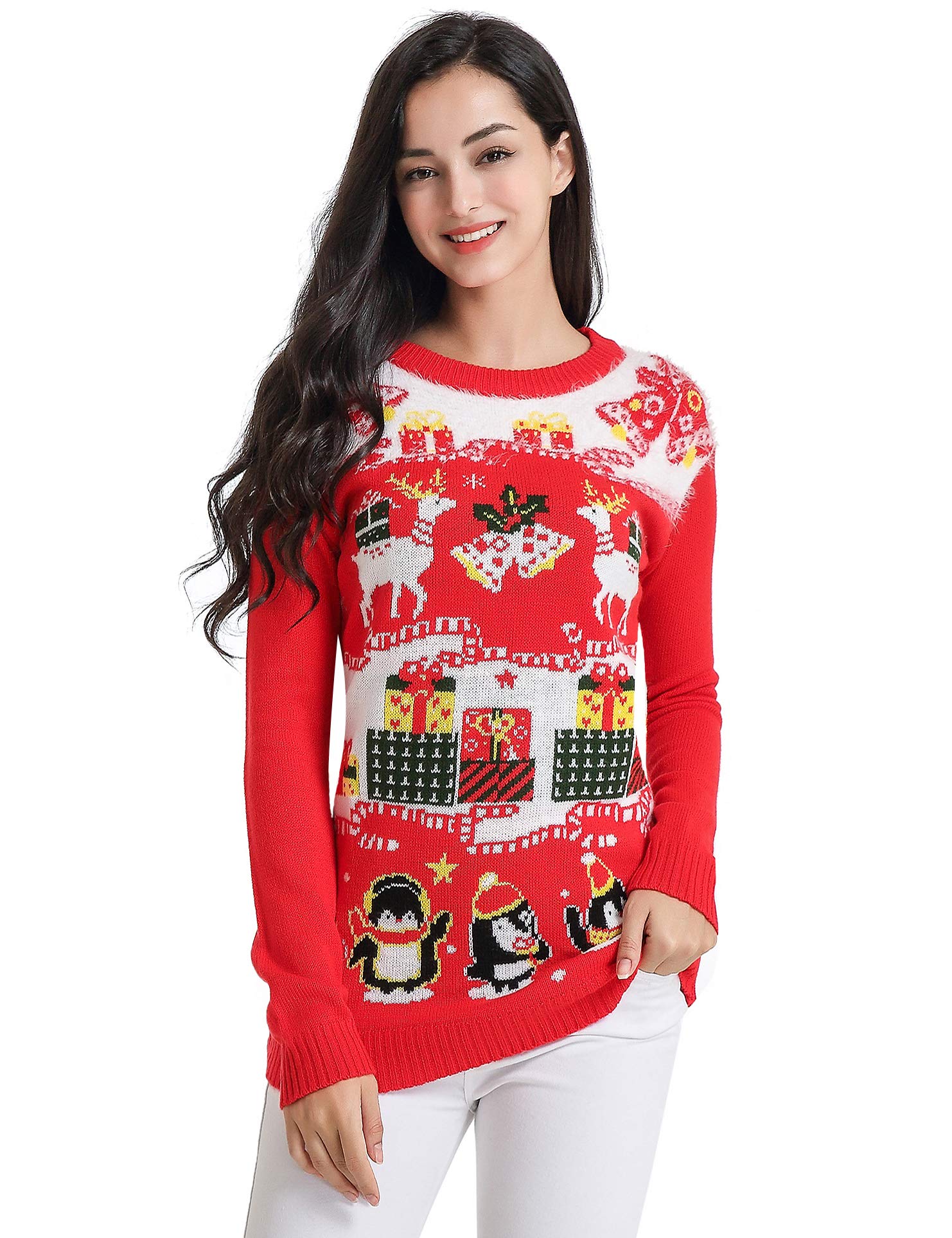 v28 Varied Ugly Christmas Sweater for Women Merry Reindeer Shirt Knit Sweaters