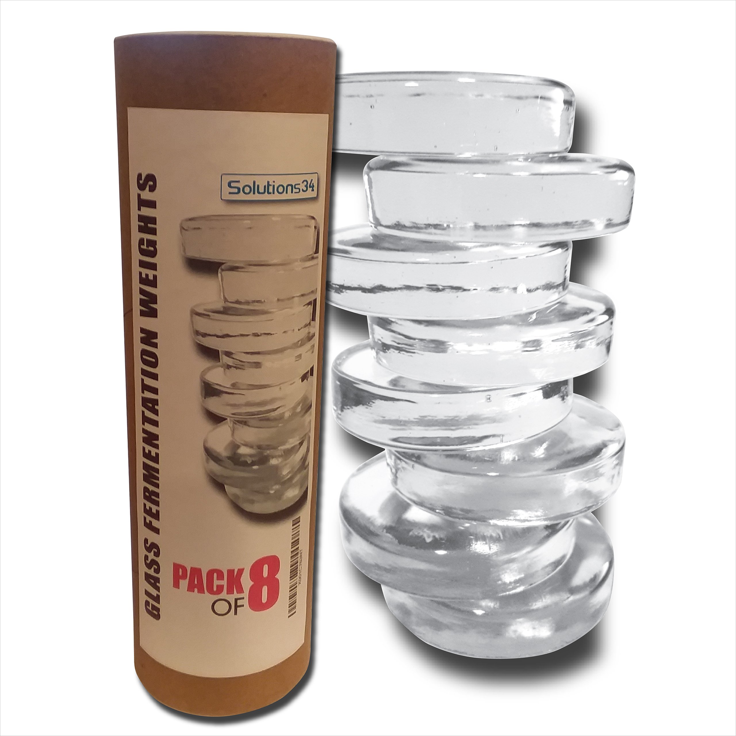 Solutions 34 Set of 8 Premium Glass Fermentation Weights for Large Wide Mouth Mason Jars (2.5")