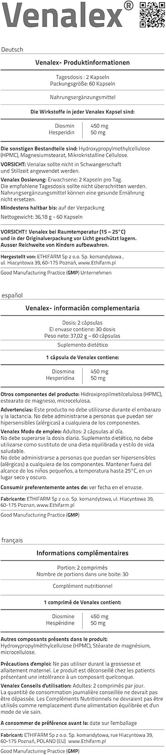 Venalex 60 days Lymphatic Drainage & Circulation Supplement MPFF Diosmin 450 mg & Hesperidin 50 mg in ratio 9:1 Varicose Veins - Image 4