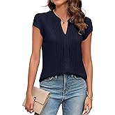 Blooming Jelly Womens Blouses Dressy Causal V Neck Pintuck Short Petal Sleeve Business Tops Ladies Summer Trendy Work Shirt