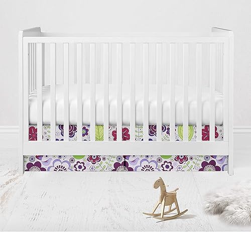 Crib or Toddler Bed Skirt or Dust Ruffle Botanical, Purple/Lilac/Green/Plum