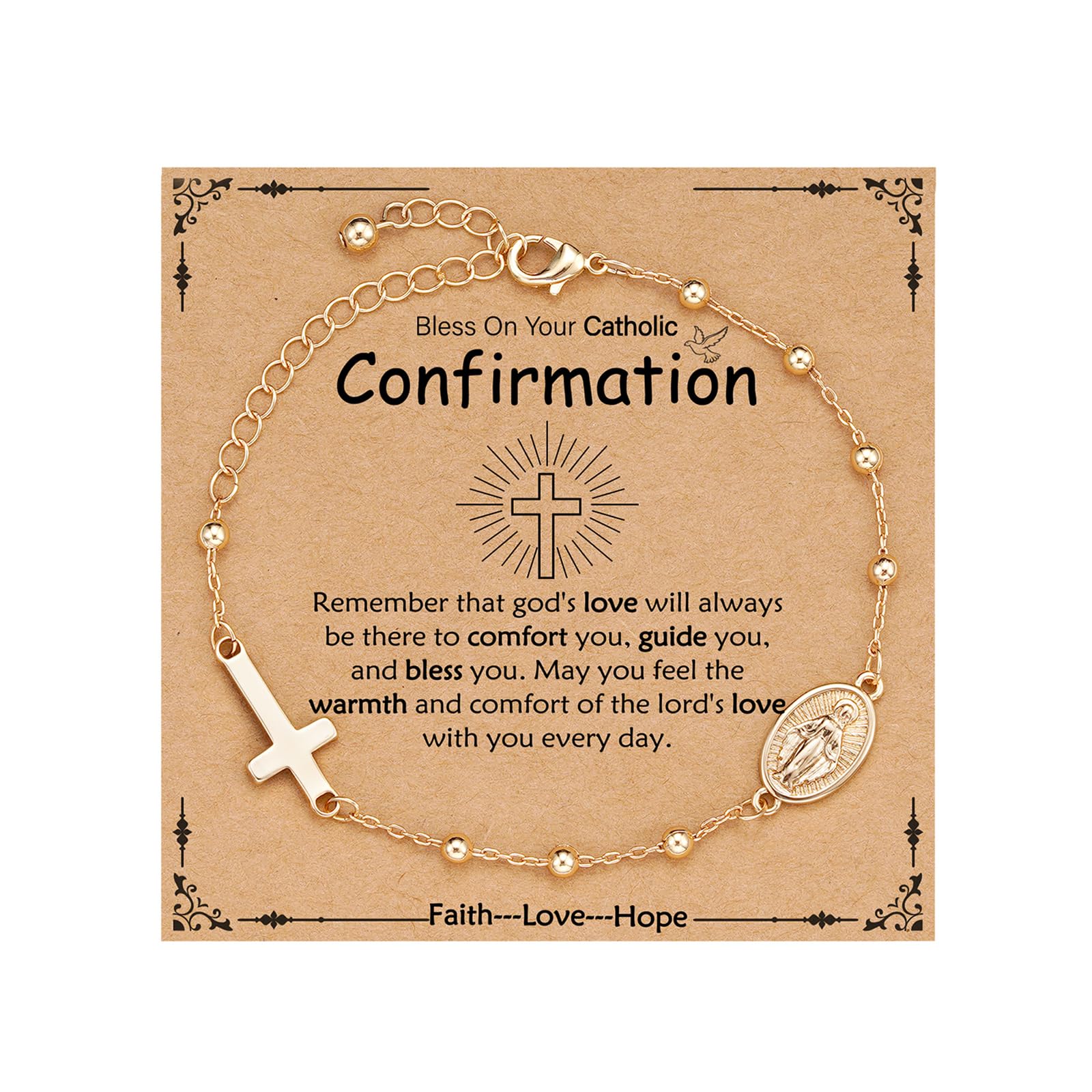 VULETO Catholic Virgin Mary Cross Bracelet Gifts for Girls Teens Women, Rosary Beads Charm Link Chain Bracelet Religious First communion Confirmation Baptism Jewelry Gifts