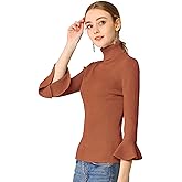 Allegra K Women's 3/4 Sleeve Turtleneck Sweaters Slim Fit Knitted Pullover Sweater Tops