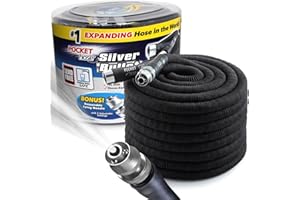 Pocket Hose Silver Bullet 100 ft Turbo Shot Nozzle Multiple Spray Patterns Expandable Garden Hose 3/4 in Solid Aluminum Fittings Lightweight and No-Kink