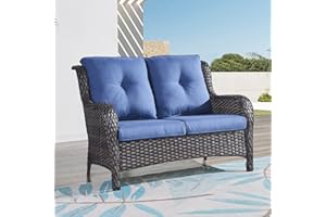 HUMMUH Outdoor Loveseat Sofa 2-Seat PE Rattan Patio Love Seat with Cushions,Deep Seat High Curved Back Armset Sectional Couch for Patio,Garden,Yard,Porch