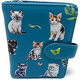 Shag Wear Kitten Garden Small Wallet for Women and Teen Girls Vegan Faux Leather Teal 4.5"