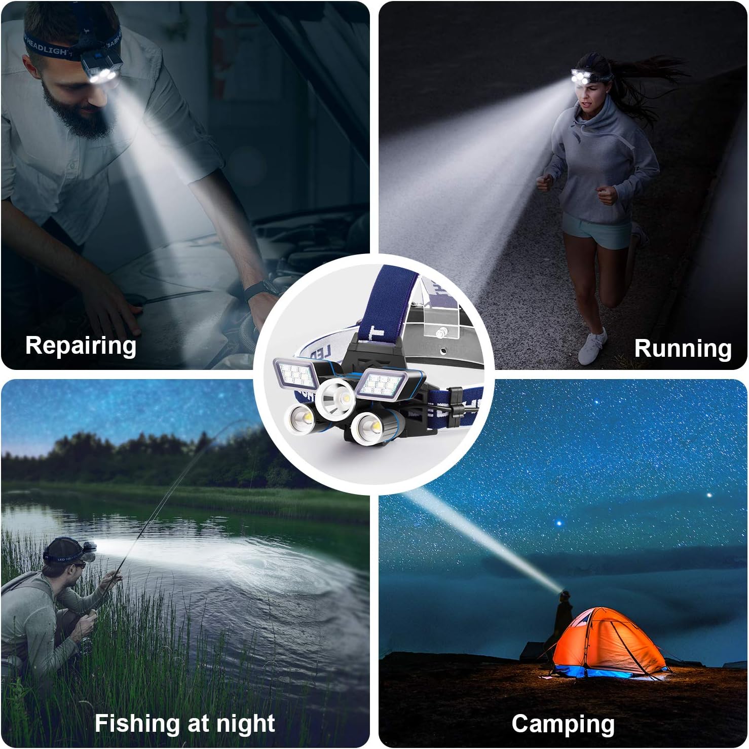 Rechargeable Headlamp, 21 LED Headlamp with Red Strobe Lights, 9 Modes USB Rechargeable Waterproof Head Lamp for Outdoor Camping Cycling, head lamps for adults - - 