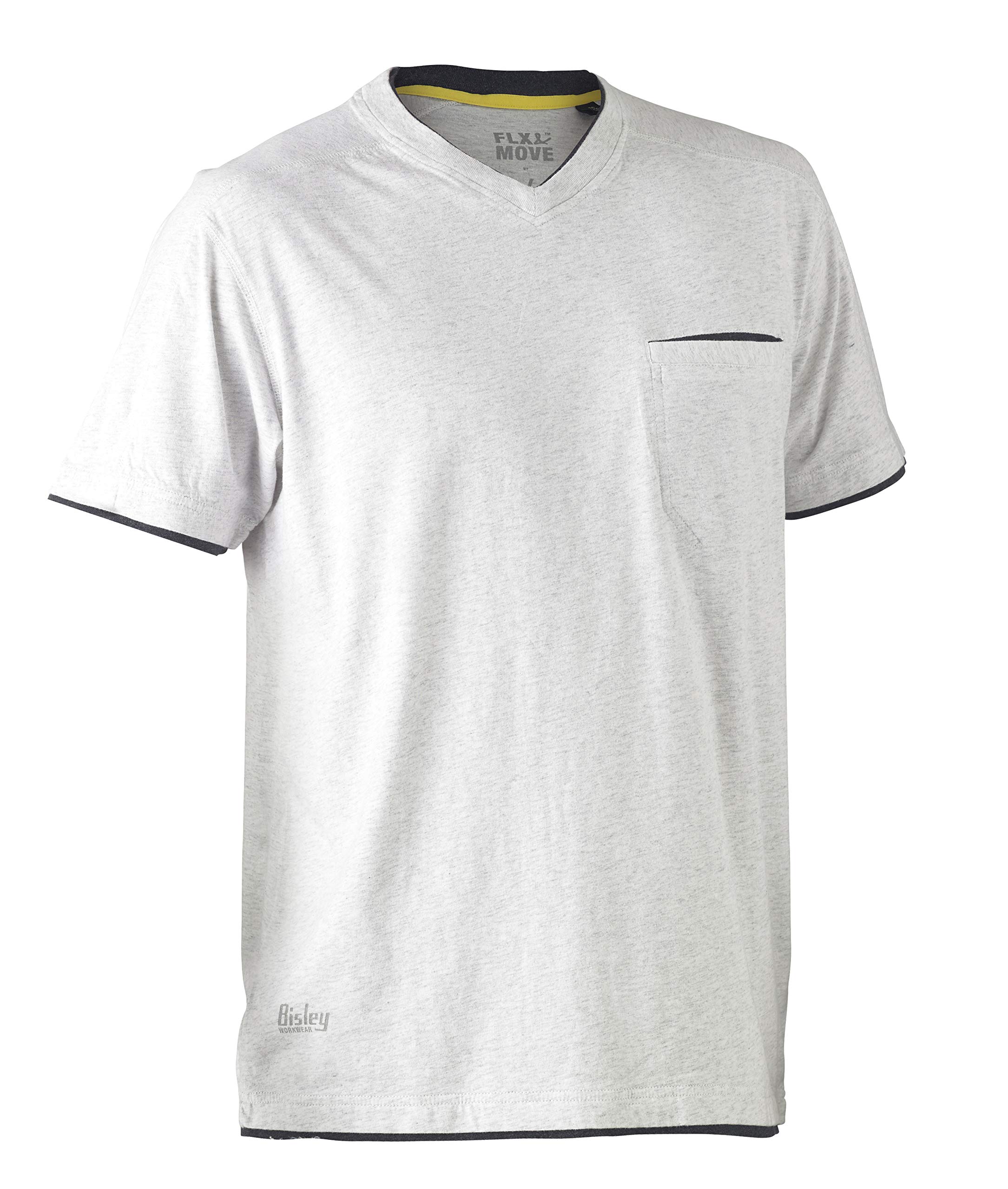 Bisley Workwear UKBK1933_BGGY Flex & Move Cotton T-Shirt V-Neck Short Sleeve - Grey Marle, L