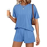 Two Piece Sets for Women Summer Short Sleeve T Shirts and Shorts Matching Lounge Set Crew Neck Loungewear Pajamas Outfits