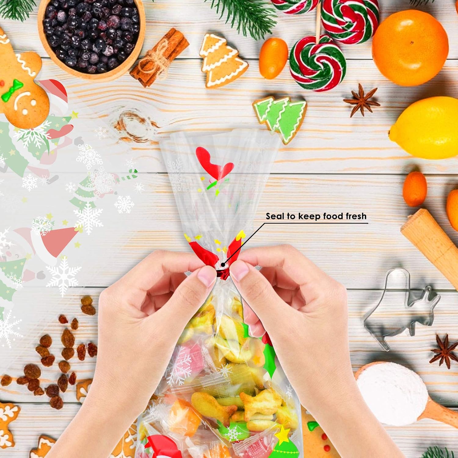ERKOON 200 PCS Christmas Cellophane Candy Gift Bags Cookie Treat Bags Clear sweet Bags with 250 PCS Twist Ties for Party Festival Favor 4 Styles(Christmas tree - Image 4