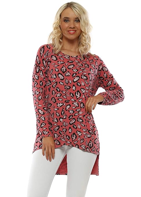 Coral leopard print long sleeves t shirt
