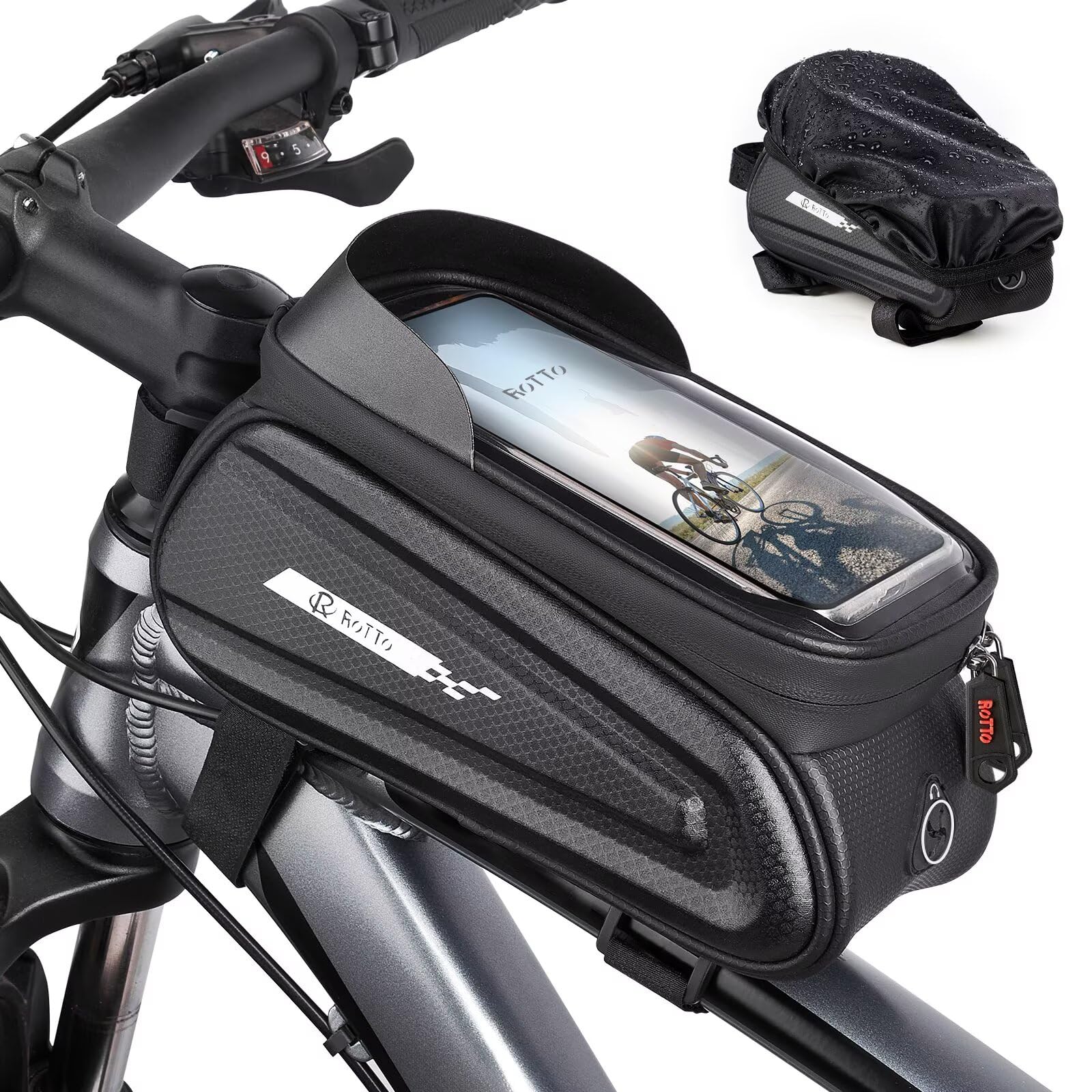 ROTTO Fahrrad Rahmentasche Oberrohrtasche Handytasche auf Oberrohr Hartschalenkoffer Empfindlicher Touchscreen