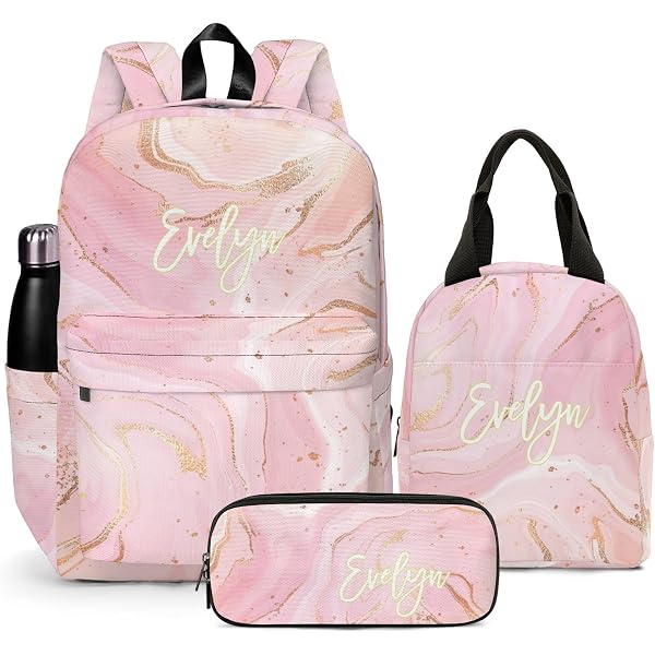 HUTARIO Personalized Backpack Set For Girls - 3-in-1 School Bookbag, Lunch Bag & Pencil Case With Watermelon Print, Waterproof 17 Inch