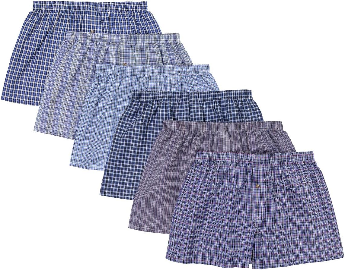 JMR Men's 100% Cotton Classic Plaid Boxer Shorts Underwear 6-Pack