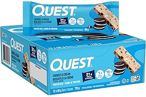 Quest Nutrition Cookies & Cream Flavour Protein Bar, High Protein, High Fibre, Low Sugar, Keto Friendly, 21g Protein, 1g Suga
