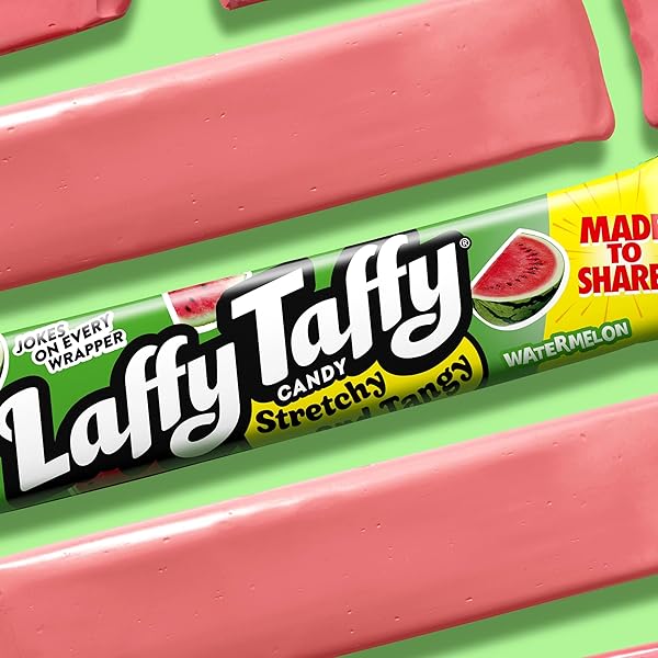 LAFFY TAFFY STRETCHY & TANGY VARIETY CANDY BOX, GRAPE, WATERMELON, AND CHERRY FLAVORS, 1.5 OUNCE BARS (PACK OF 24)