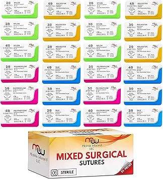 Amazon Com Sutures Thread With Needle 24 Mixed 2 0 3 0 4 0 Practicing Suturing Taxidermy Military Tactical Drill Hospital Clinic Rotation Camping First Aid Travel Safety Md Rn Emt Vet Demo Office Products