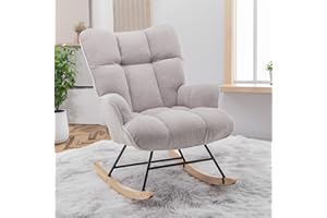 SAETSFEG Nursery Rocking Chair Teddy, Upholstered Glider Rocker with High Backrest, Comfortable Stylish Accent Armchair with Padded Seat for Living Rooms, Bedrooms, Offices, Grey