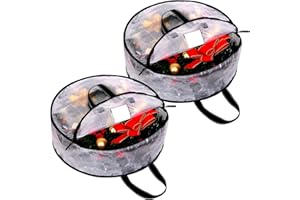 DNTORX 2 Pack Clear Christmas Wreath Storage Container, 24 x 8 Inch Wreath Storage Bag with Sturdy Handle and Dual Zip