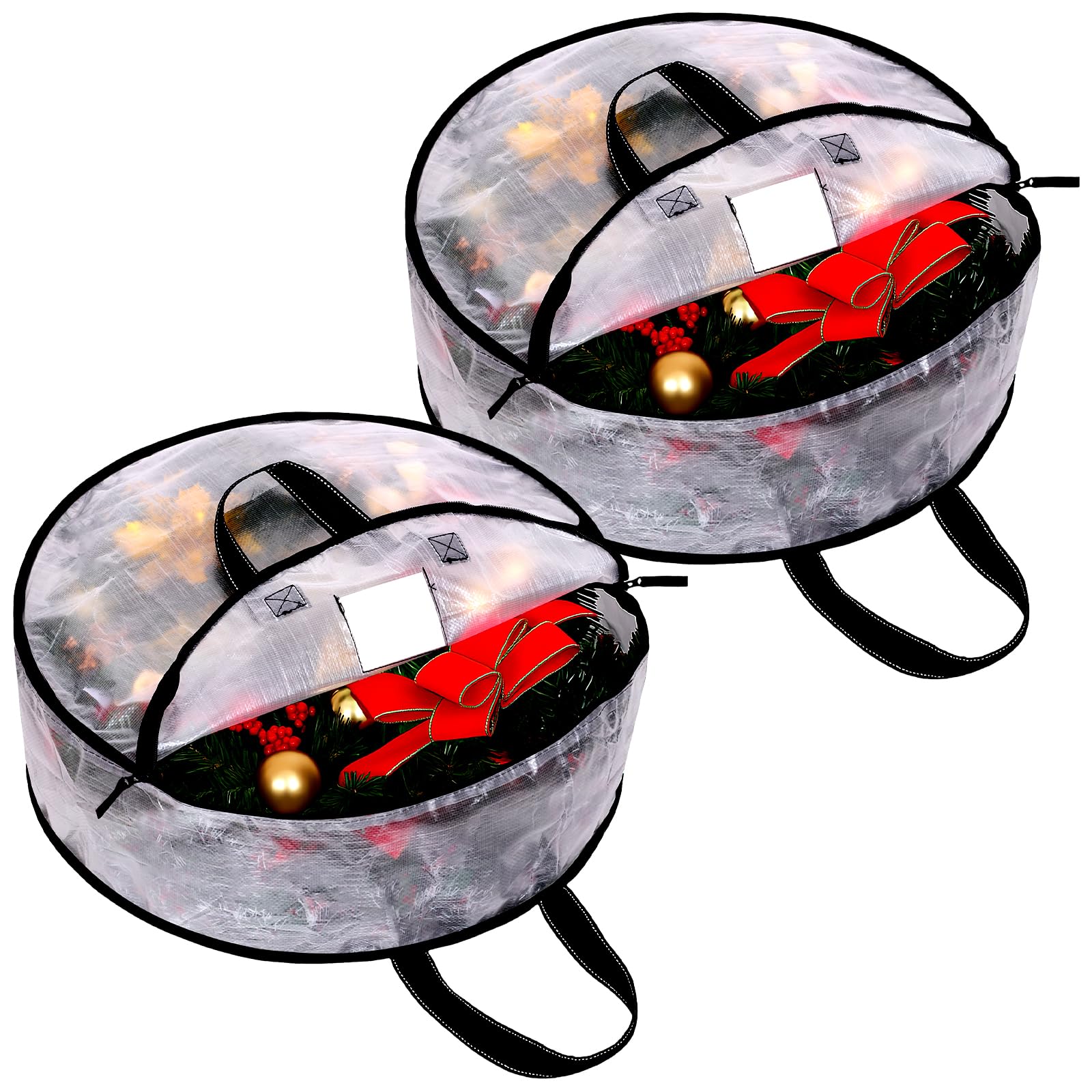Photo 1 of 2 Pack Clear Christmas Wreath Storage Container, 24 x 8 Inch Wreath Storage Bag with Sturdy Handle and Dual Zip