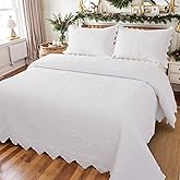 Brandream White Quilt Set Queen Size Cotton Vintage Farmhouse Scalloped Quilts Matelasse Bedding Coverlet Set 3-Piece