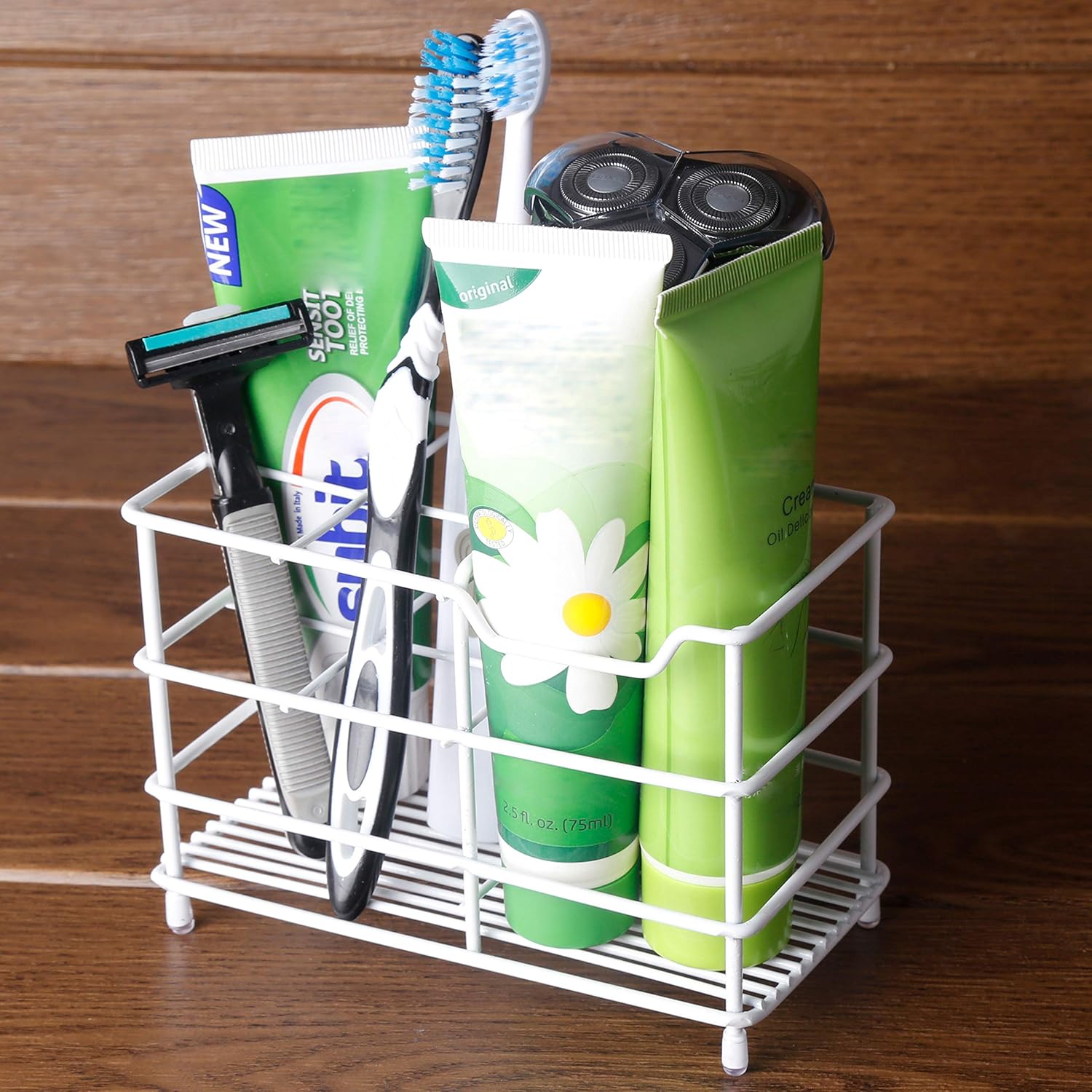 SKOLOO Electric Toothbrush Holder Organizer, Oversize Stainless Steel Bathroom Toothbrush Toothpaste Holders Set, Bathroom Sink Organizer (White): Home & Kitchen