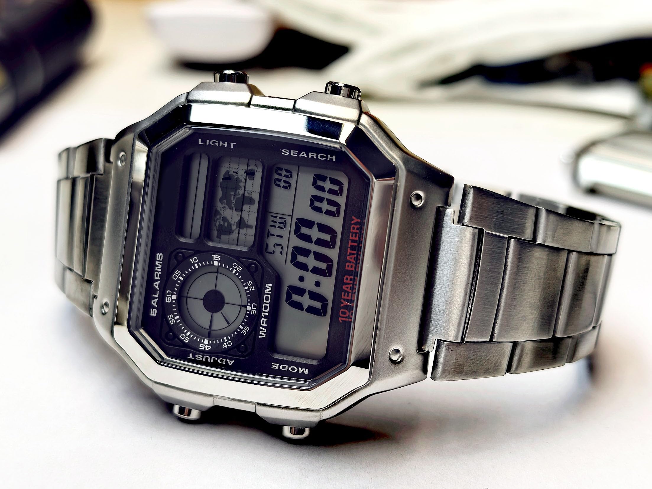 For AE-1200WH Watch steel Case ae1200 Mod kit Stainless Steel Watch metal case (case gloosy silver)