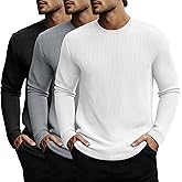 Evervibe 3 Pack Men's Big and Tall Long Sleeve Shirts, Waffle Crew Neck Thermal Underwear Tops Lightweight Casual Undershirts