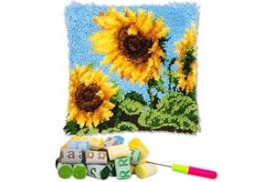 LAPATAIN Latch Hook Kits for DIY Throw Pillow Cover,Sunflower Needlework Cushion Cover Hand Craft Crochet for Great Family 17x17inch