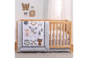 The Peanutshell Woodland Walk Crib Bedding Set for Boys or Girls | 3 Piece Nursery Set | Crib Quilt, Fitted Sheet, Crib Skirt
