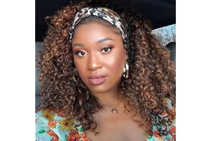 Aisaide Kinky Headband Wig 12 Inch Deep Curly Headband Wigs for Black Women Glueless No Lace Deep Curly Half Hair Wigs Dark Almond Brown