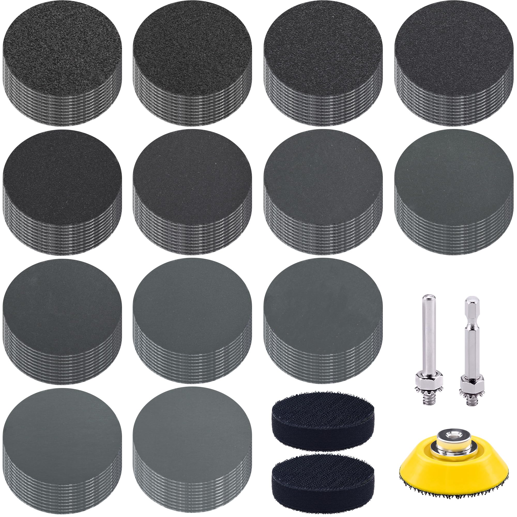 SIQUK 130 Pcs Sanding Discs 50mm Hook and Loop Wet/Dry Sanding Pads 2 Inch Silicon Carbide Flocking Sandpaper for Car Metal Mirror Jewelry Polishing