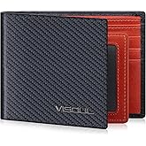 VISOUL Mens Bifold Wallet with 2 ID Windows Carbon Fiber Leather, RFID Blocking Secure Designer Billfold Wallets for Men with Two Cash Compartments (Black+Orange Red)