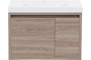 Spring Mill Cabinets Kelby Modern Floating Bathroom Vanity with 1-Door Cabinet, Drawer, and White Sink Top, 30.5 Inches, Forest Elm