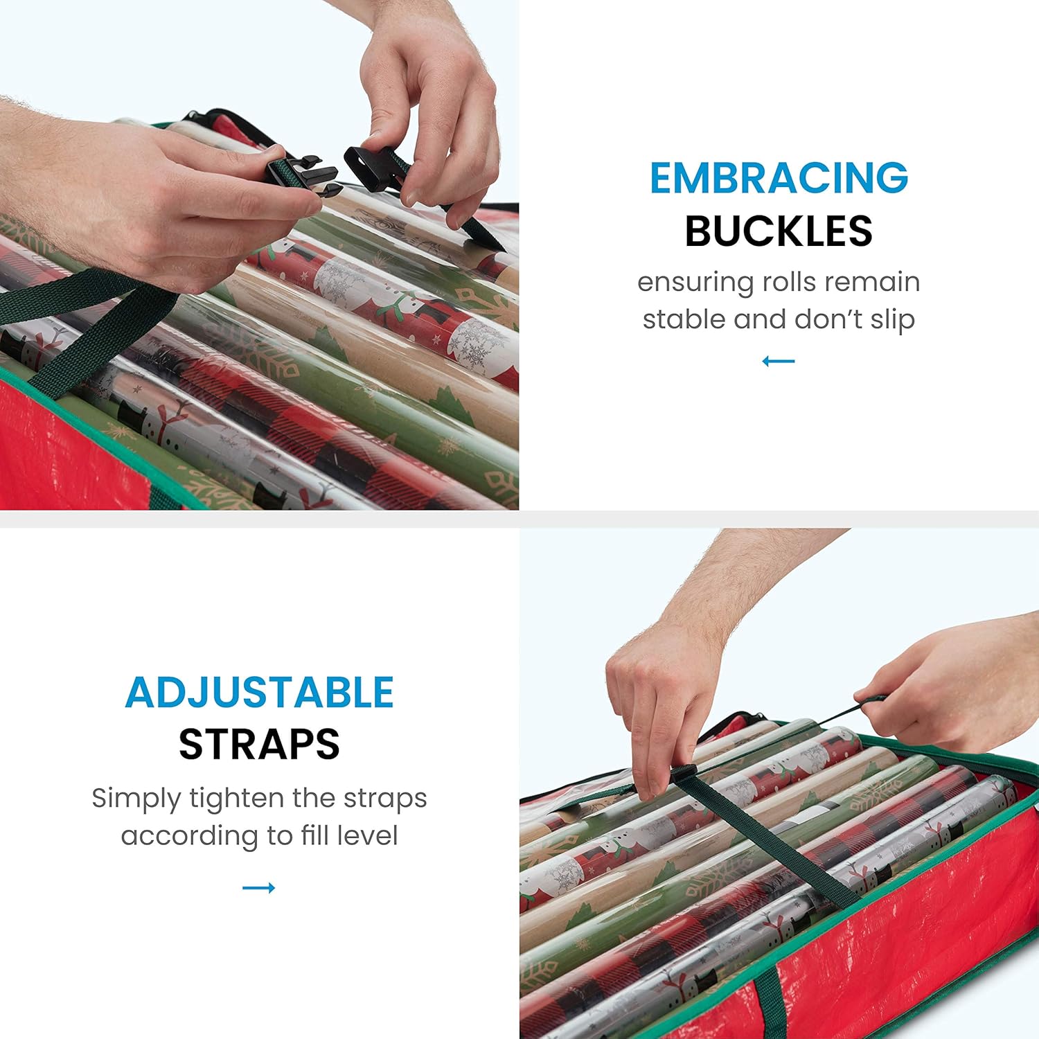 ZOBER Underbed Gift Wrap Organizer, Interior Pockets, fits 18-24 Standard Rolls, Underbed Storage, Wrapping Paper Storage Box and Holiday Accessories, 40” Long - Tear Proof Fabric: Home & Kitchen