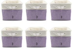HYGGE PLUS HYGGE + Linen Storage Bin Basket 15.8" x 12.5" x 10" Durable fabric & lightweight design. Great for storing toys, books, linens, games, clothing, baby products & more! (6 PACK, WHITE/PURPLE)