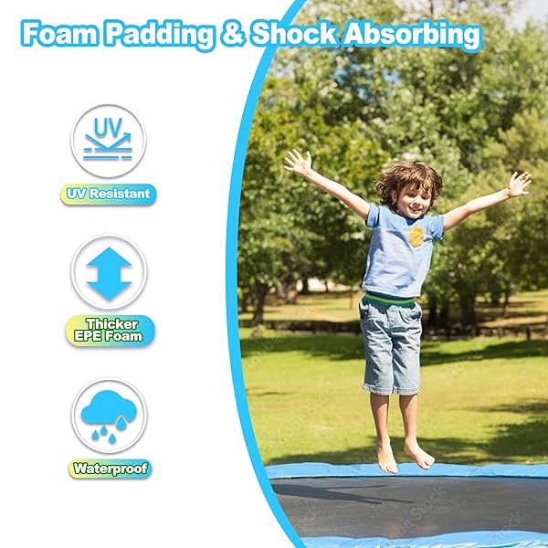 AIVEFEN TRAMPOLINE PAD REPLACEMENT, 10/12/14/15/16FT TRAMPOLINE SPRING COVER, NO-HOLE FOR POLE WATERPROOF TRAMPOLINE SAFETY PAD, TRAMPOLINE REPLACEMENT PARTS & ACCESSORIES