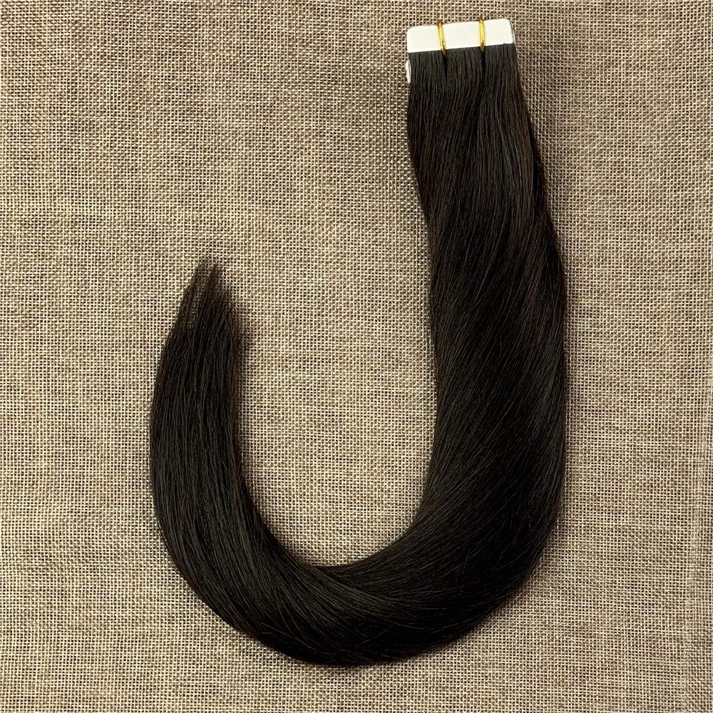 Komorebi #1B Natural Black-16Inch Tape in Human Hair Extensions 20pcs 30g Straight Human Hair Seamless Skin Weft Extensions 100% Human Hair