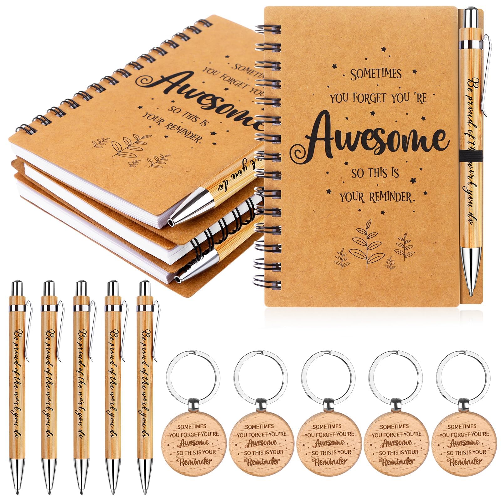 15 Pcs Thank You Gift Employee Appreciation Gifts Bulk Include 5 Inspirational Notebooks 5 Motivational Quotes Pens 5 Inspirational Keychain Thank You Teacher Gifts Leaving Gifts for Colleagues Staff