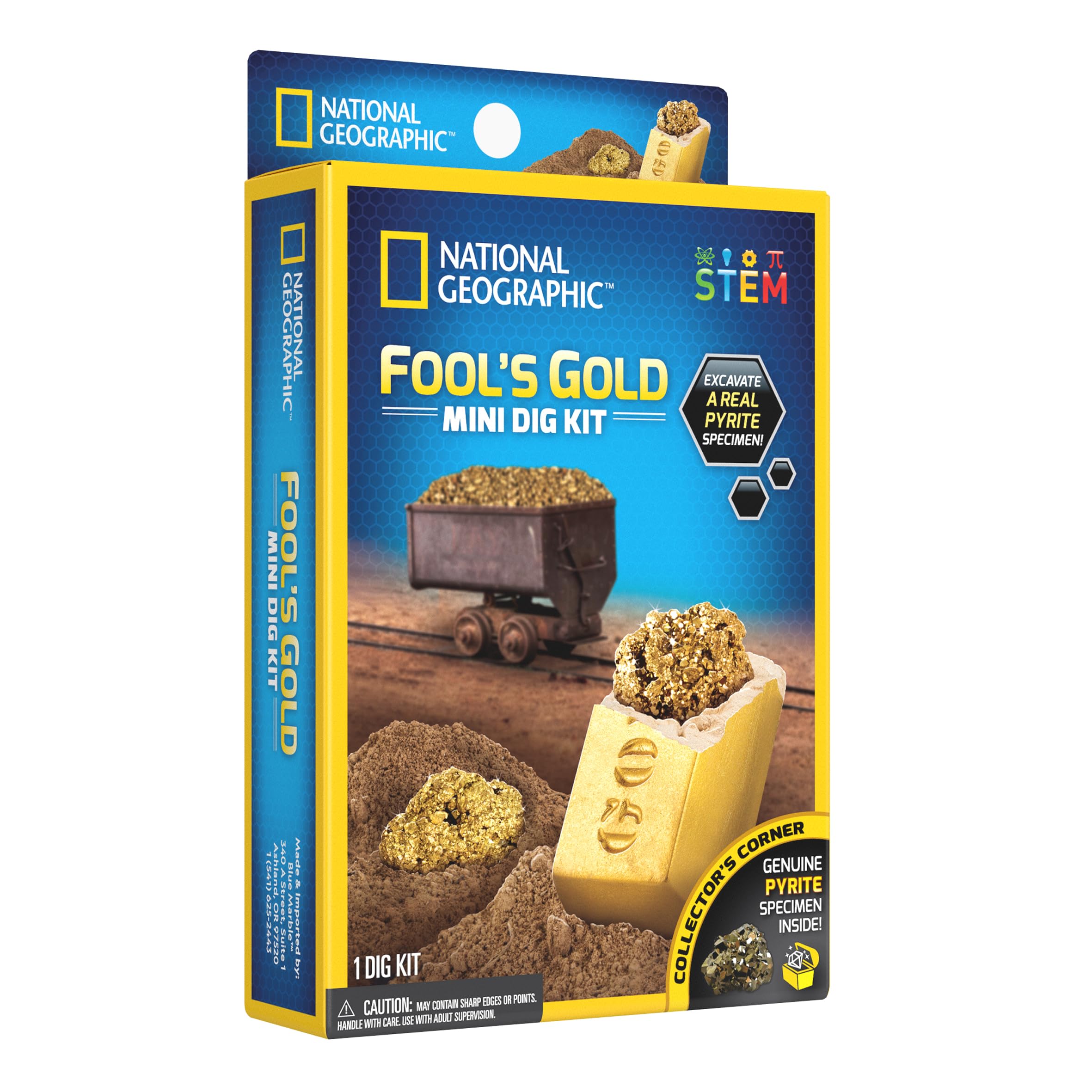 National Geographic Mini Fool's Gold Dig Kit - Excavation Kits for Kids with Dazzling Pyrite Specimen and Learning Guide | STEM Educational Science Kits Gifts for 8+ Year Old Boys and Girls