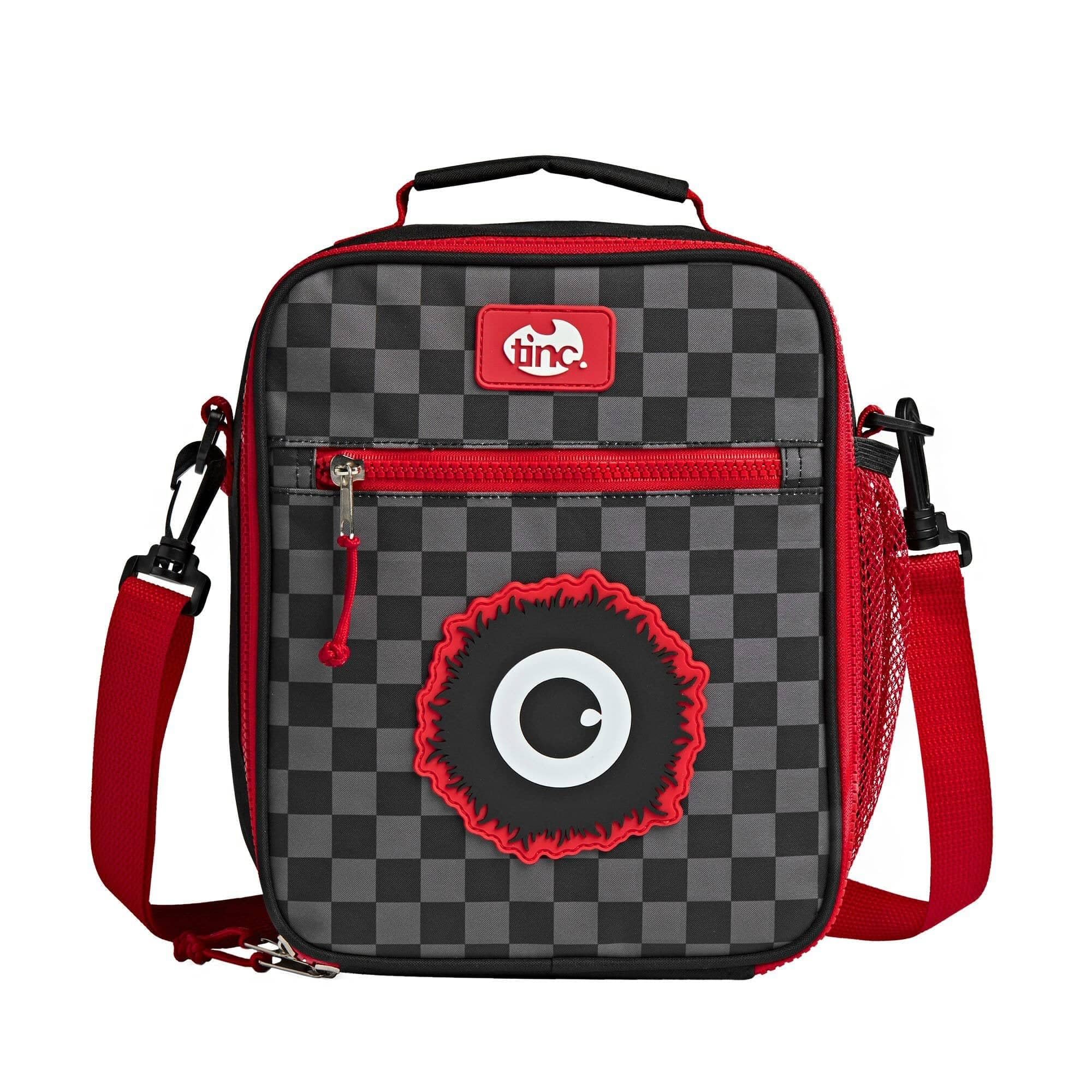 Tinc Kids Insulated Lunch Bag for Boys & Girls With Adjustable Strap & Bottle Holder | Water Resistant Leakproof Cooler Bag for School or Home - Kronk, Black & Red