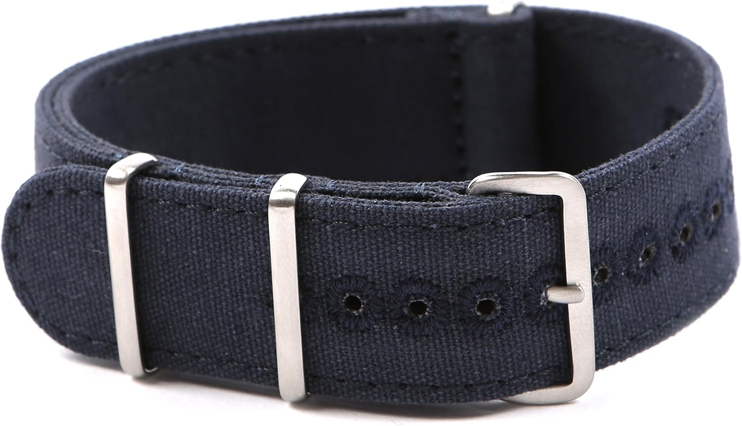 Canvas NATO Watch Strap 22mm Khaki Blue Stitched Holes Amazon.co.uk