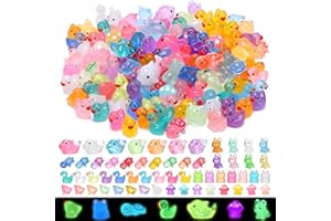 Guiqulai 128 Pcs Mini Resin Animals Luminous Resin Animals Mini Ducks, Turtles, Mushrooms, Dogs, Chickens, Frogs, Dolphins Mi