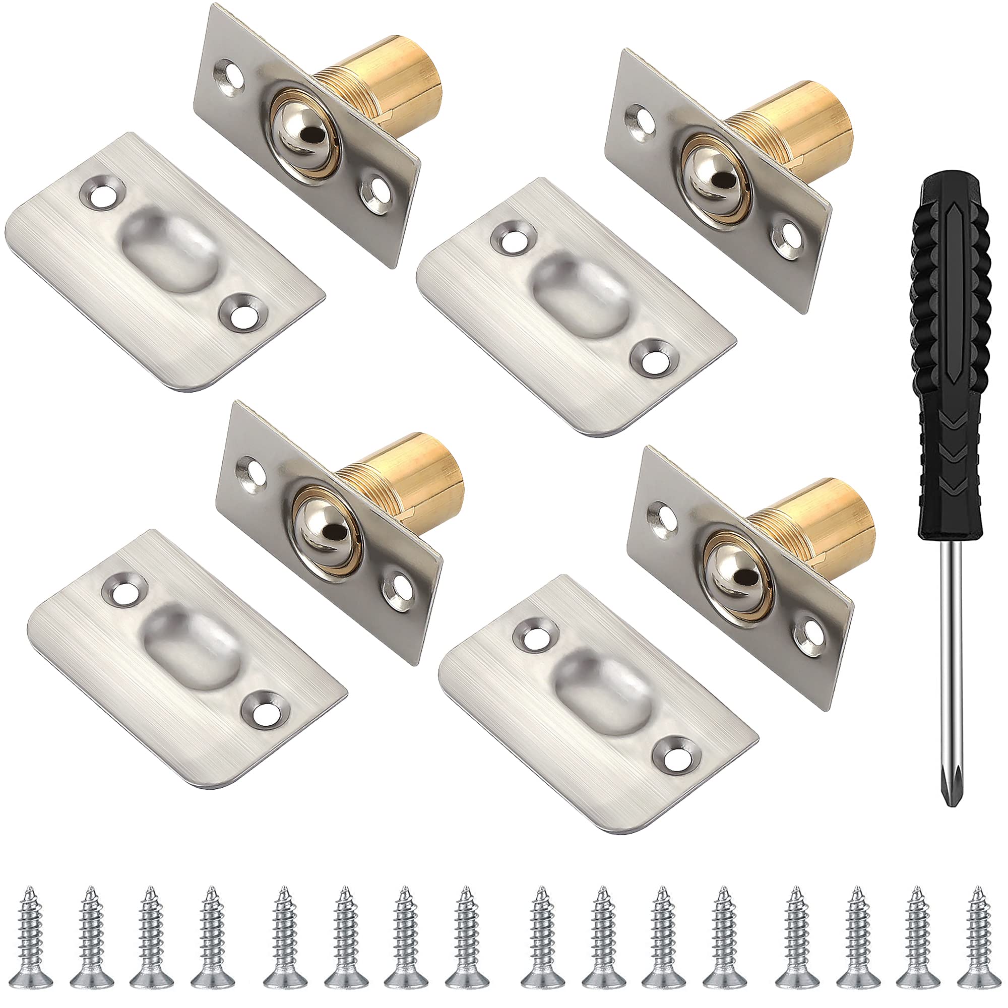 WeqeYent 4 Pack Ball Door Catches, Adjustable Roller Ball Door Catches Spring Loaded Latch Lock Stainless Steel+Brass Roller Door Catch for Internal Door