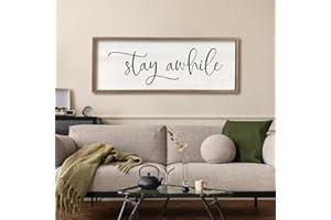 COMURDYO Stay Awhile Sign Wall Decor 32"X12" Large Living Room Entryway Wood Framed Rustic Wall Decor for Vintage Farmhouse Foyer Hanging Lets Stay Home Wall Art (Wood)