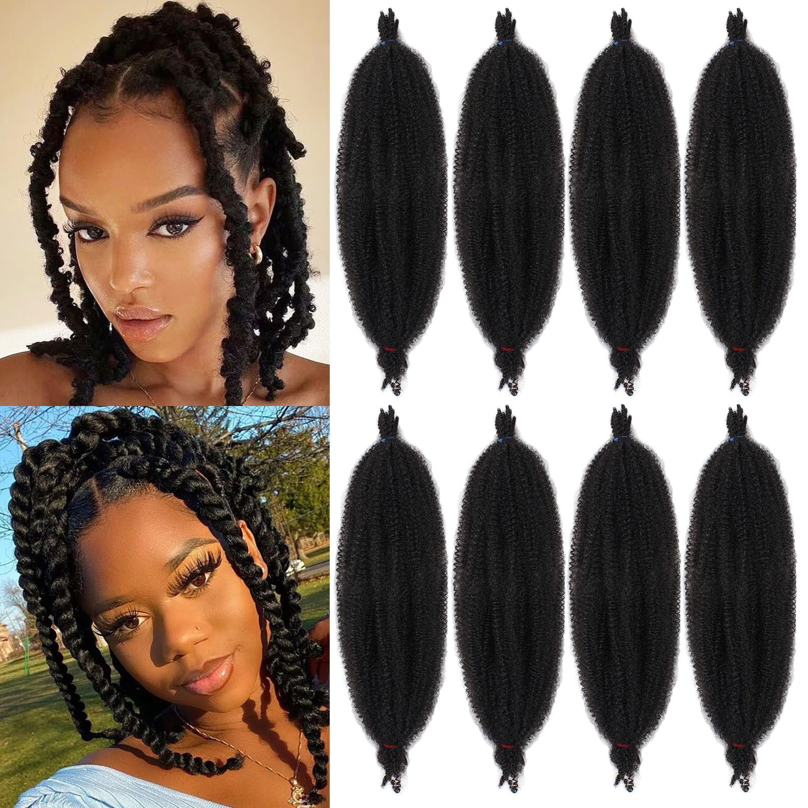 Samtress 12 Inch Springy Afro Twist Hair 8 Packs Black Spring Twist Hair for Distressed Soft Locs Natural Afro Kinky Curly Marley Braiding Hair Pre-Fluffed Popping Spring Twist Extensions (#1B) — image 1