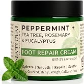 Natural Escapes Peppermint Foot Cream for Dry Cracked Heels &amp; Feet, 4 oz | Foot repair cream &amp; moisturizer with 5% lactic acid, aloe, tea tree, eucalyptus &amp; rosemary for rough, dry feet and calluses