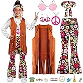 Gorkonpy Hippie Costume for Girls 60s 70s Kids Outfits Costume Halloween Party Dress Up