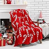 Buryeah Christmas Candy Cane Knit Throw Blanket, 50 x 60 Inch Peppermint Red and White Xmas Reversible Knitted Throw Blanket, Cozy Lightweight Soft Gift for Couch Sofa Bed