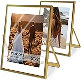 Azour Gold Floating Frame 5x7 Gold Frame (2 Set) Floating Picture Frame - Wedding, Decor, Display Memories - Fit 2x3, 2.5x5, 4x6, 5x7